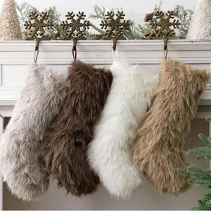 🆕 Set 4 Fur Stockings Christmas Luxury Classic Neutral Cozy Winter Cabin NEW